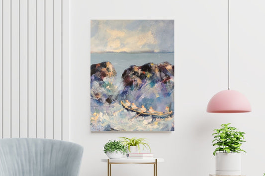 painting seascape on wall of tranquil home
