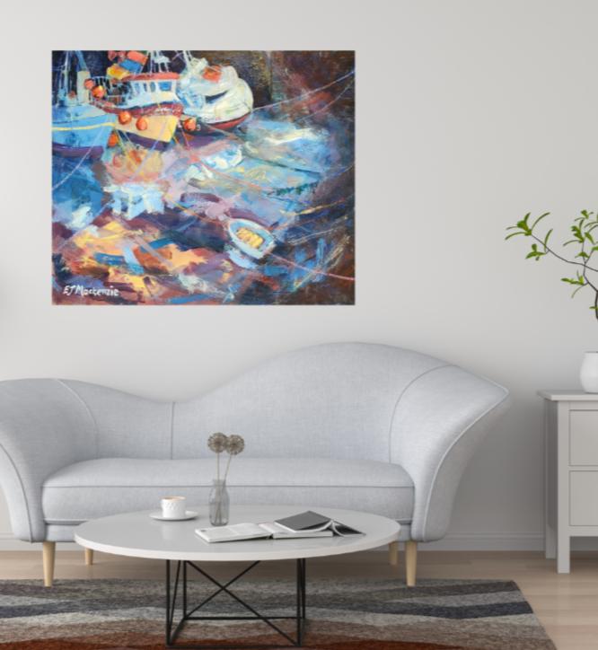 Painting boats at low tide in lounge