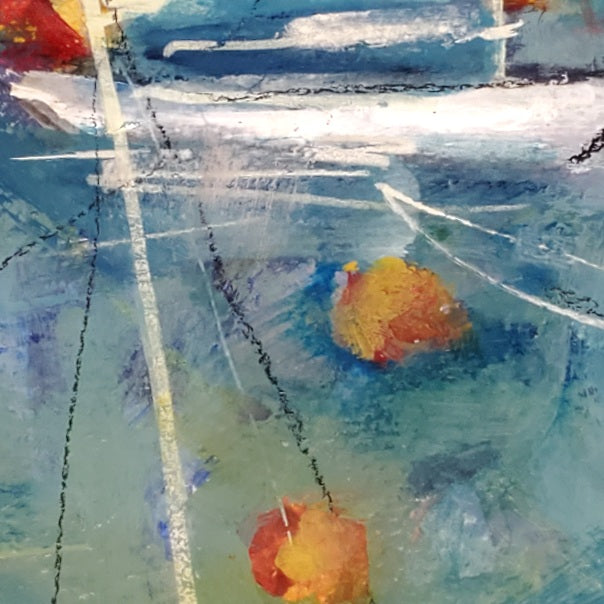Detail of buoys, ropes and yacht