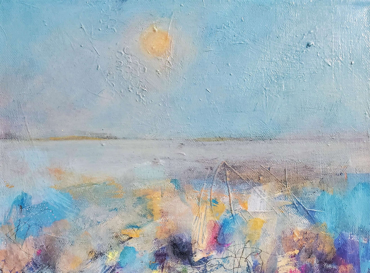 Original framed abstract painting of the Firth of Forth in pale morning haze · Elspeth J Mackenzie