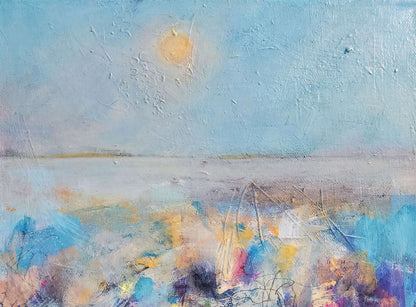 Original framed abstract painting of the Firth of Forth in pale morning haze · Elspeth J Mackenzie