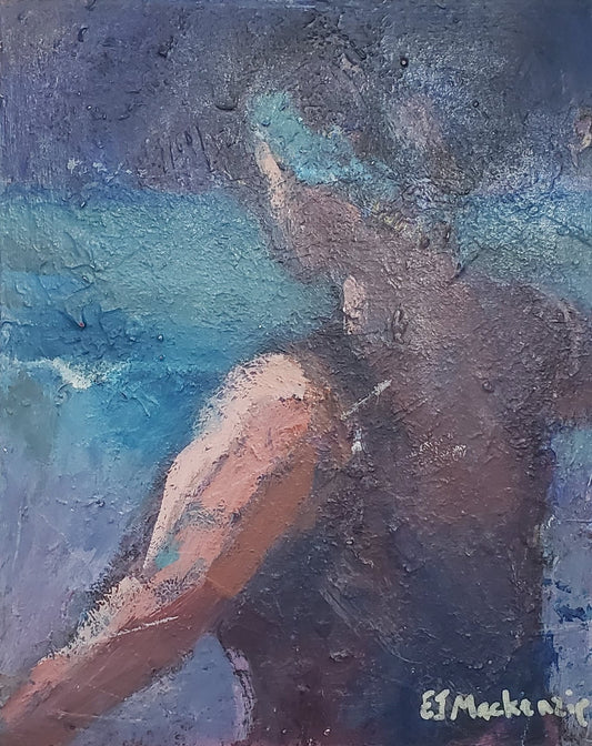 An impressionistic painting of a woman by the sea by Elspeth J Mackenzie