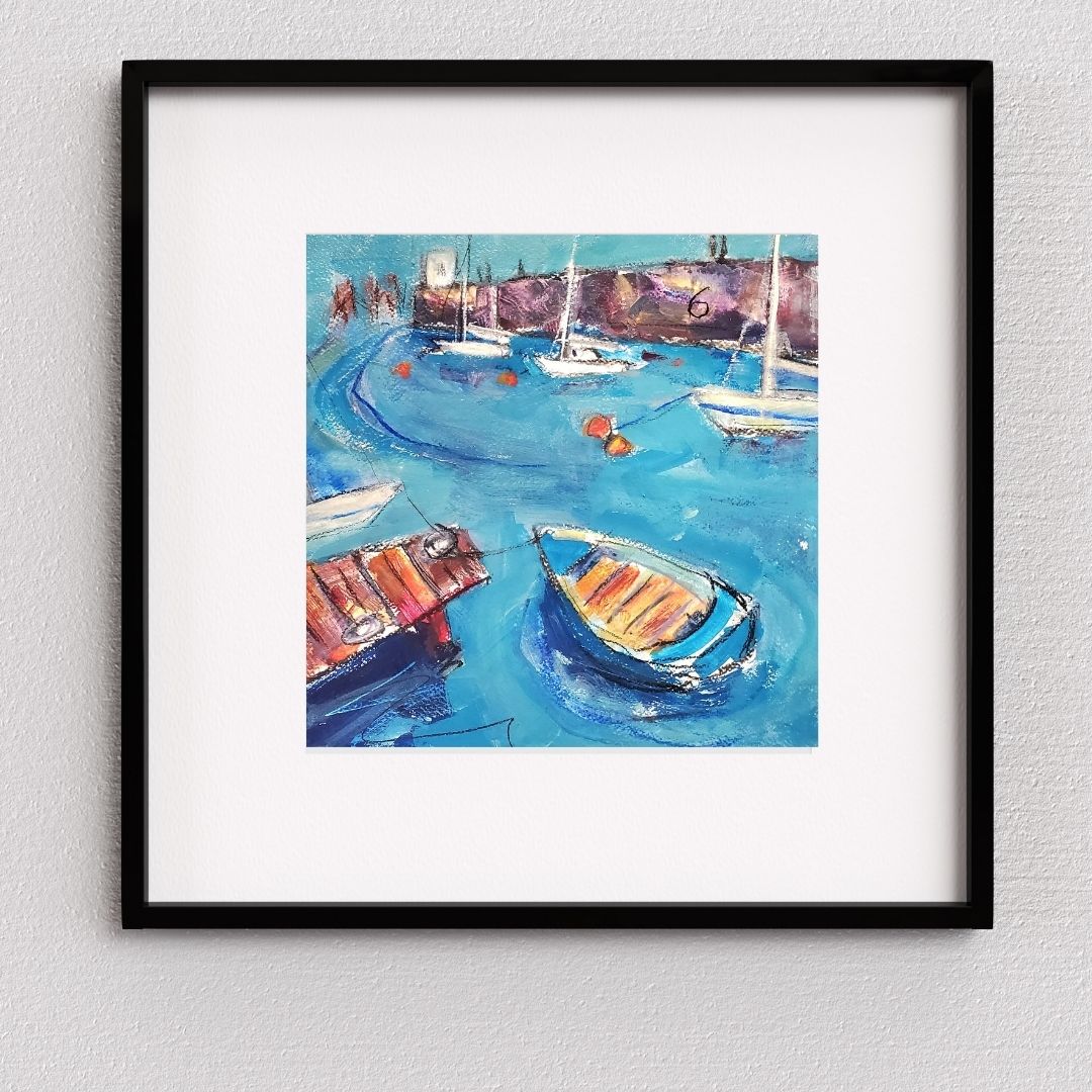 Original coastal painting by Elspeth J Mackenzie displayed on wall · Edinburgh coastal art