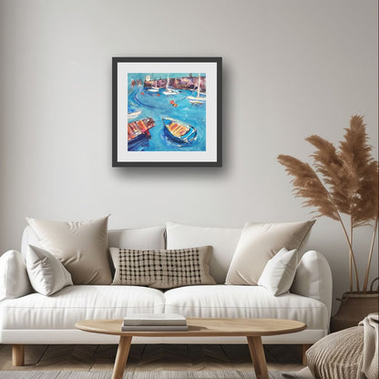 Original coastal painting by Elspeth J Mackenzie displayed in a living room setting · Edinburgh coastal art
