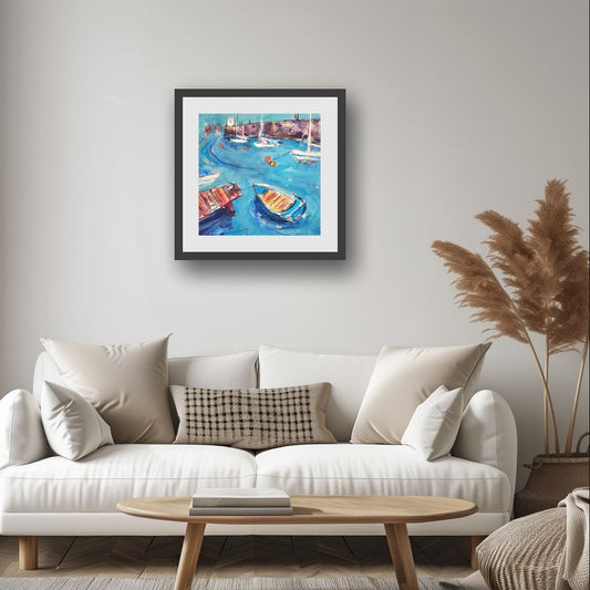Original coastal painting by Elspeth J Mackenzie displayed in a living room setting · Edinburgh coastal art