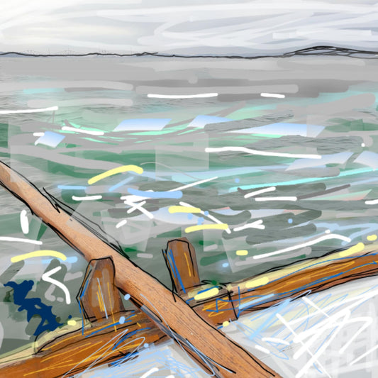 Giclee print of rowing boat in the water. From an original artwork by Elspeth J Mackenzie