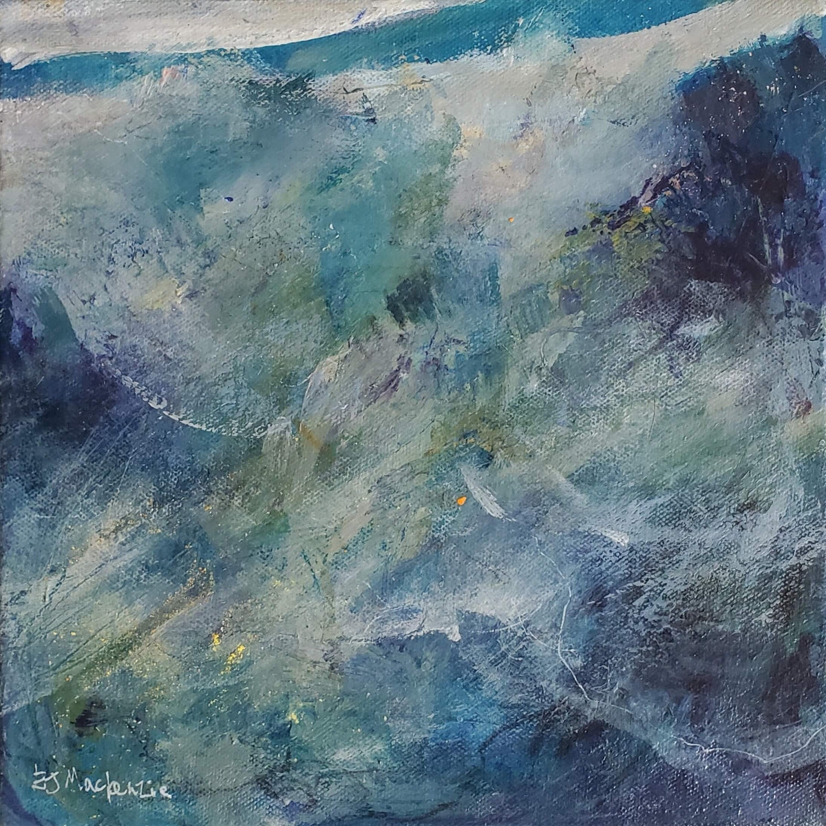 Original framed abstract painting of the Firth of Forth in soft November light · Elspeth J Mackenzie