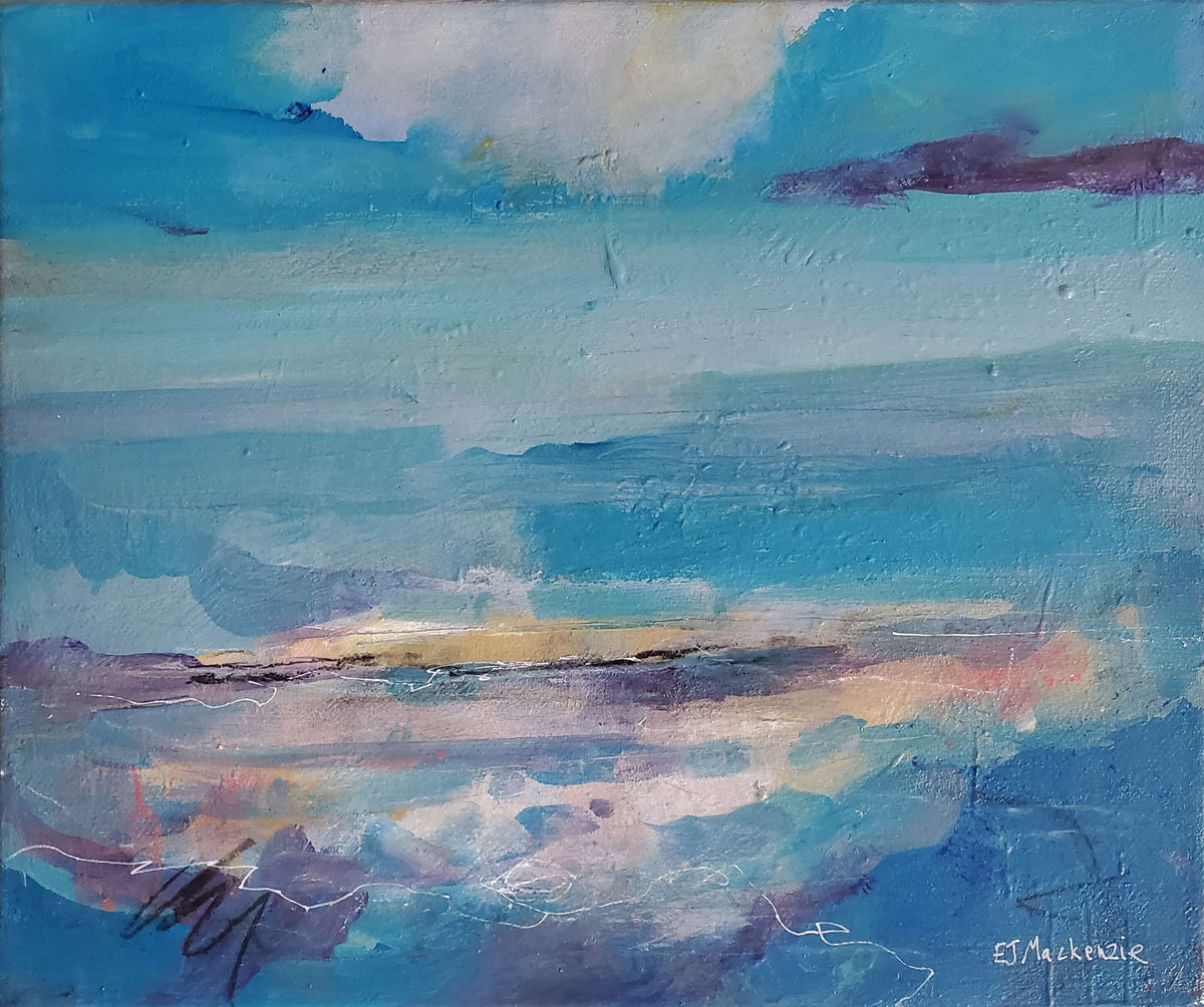 Original framed abstract painting of the Firth of Forth in bright summer light · Elspeth J Mackenzie