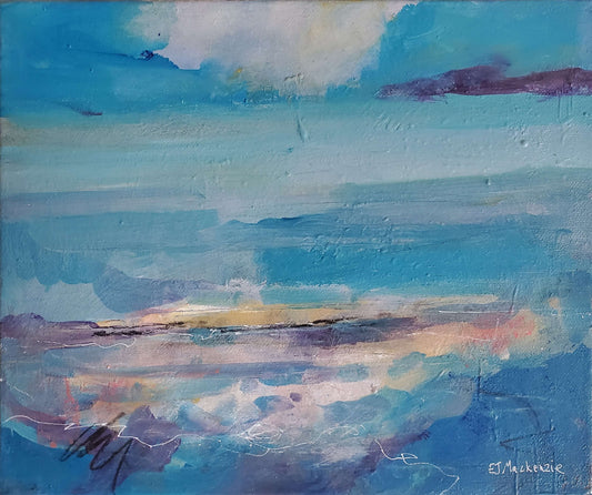 Original framed abstract painting of the Firth of Forth in bright summer light · Elspeth J Mackenzie
